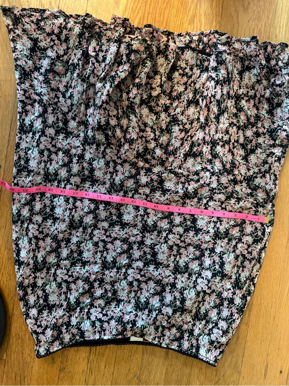 JM Collection Black Midi Skirt with Pink Floral Print and Ruffle Hem - Picture 7 of 8